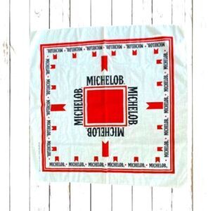 Vintage Michelob Beer Bandana White Red Cotton 21” Square
